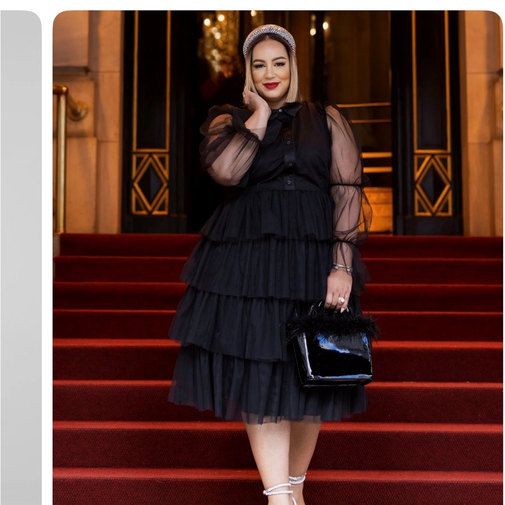 Fashion to Figure Black Tiered Long Sleeve Dress
